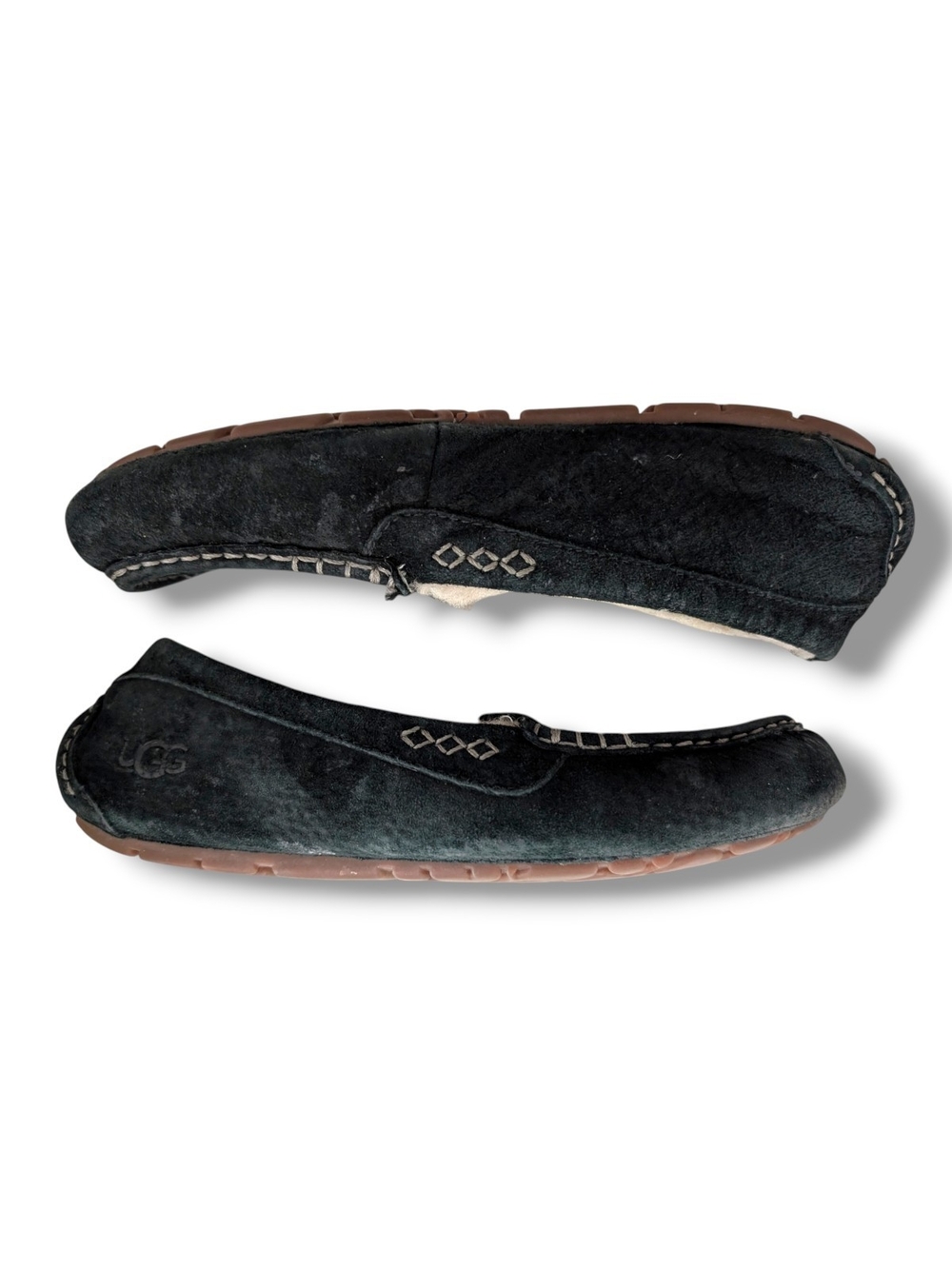 UGG Ansley Slippers, Black Leather Moccasin Style, Sherpa, Size 9 - Picture 3 of 9